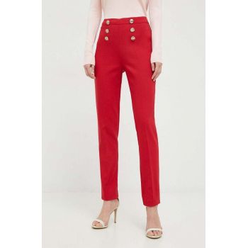 Morgan pantaloni femei, culoarea rosu, mulata, high waist