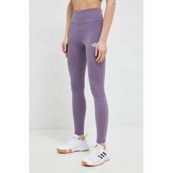 The North Face leggins sport Movmynt femei, culoarea violet, neted de firma originali