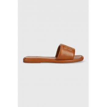 Tory Burch slapi de piele Double T Sport Slide femei, culoarea maro, 79985-202