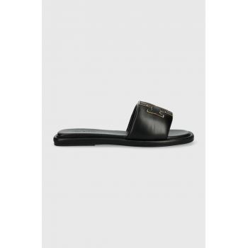 Tory Burch slapi de piele Double T Sport Slide femei, culoarea negru, 79985