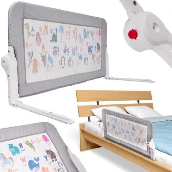 Bariera de protectie pentru pat copii, Ikonka, pliabila, cu cadru metalic, dimensiune 90 x 48.5 cm, Cute Animals