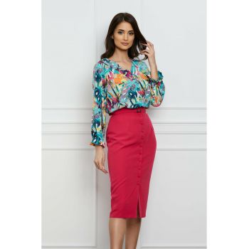 Fusta Dy Fashion fucsia midi cu nasturi