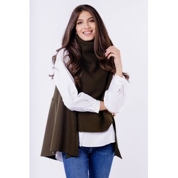 Vesta asimetrica trendy, din jerseu punto milano, kaki Vesta asimetrica trendy, din jerseu punto milano, kaki