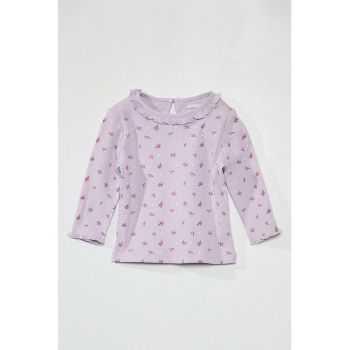 Bluza cu decolteu rtund si imprimeu floral