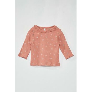 Bluza cu decolteu rtund si imprimeu floral