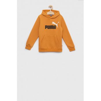 Puma bluza copii ESS+ 2 Col Big Logo Hoodie FL B culoarea galben, cu glugă, cu imprimeu