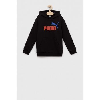 Puma bluza copii ESS+ 2 Col Big Logo Hoodie FL B culoarea negru, cu glugă, cu imprimeu de firma originala