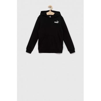 Puma bluza copii ESS Small Logo Hoodie TR B culoarea negru, cu glugă, cu imprimeu