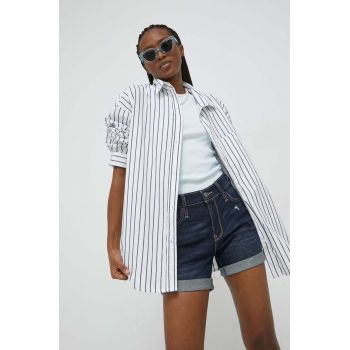 Abercrombie & Fitch camasa femei, culoarea alb, cu guler clasic, relaxed