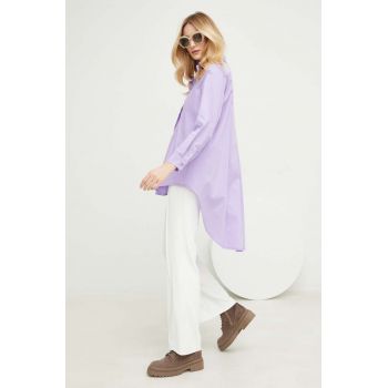 Answear Lab camasa din bumbac femei, culoarea violet, cu guler clasic, slim