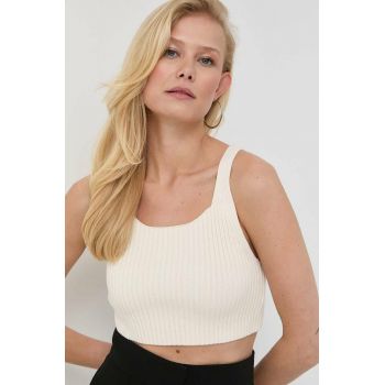 BOSS top din bumbac culoarea bej