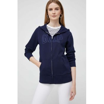 GAP bluza femei, culoarea albastru marin, cu glugă, cu imprimeu