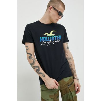 Hollister Co. tricou din bumbac culoarea negru, cu imprimeu