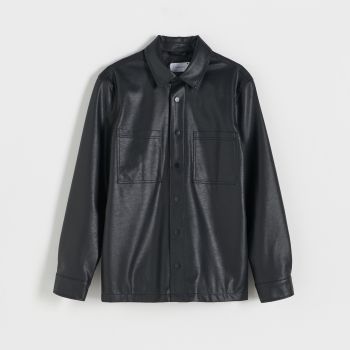 Reserved - Jachetă shacket din piele ecologică - Negru