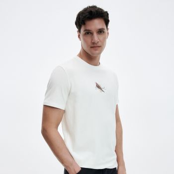 Reserved - Tricou regular fit cu imprimeu în relief - Ivory