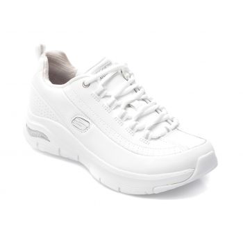 Pantofi sport SKECHERS albi, ARCH FIT, din piele naturala