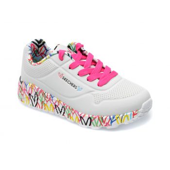 Pantofi sport SKECHERS albi, UNO LITE , din piele ecologica