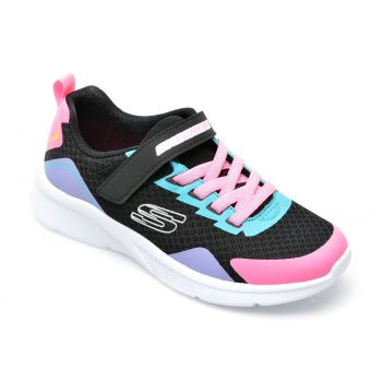 Pantofi sport SKECHERS negri, MICROSPEC, din material textil si piele ecologica