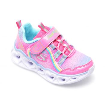 Pantofi sport SKECHERS roz, HEART LIGHTS, din material textil si piele ecologica