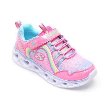 Pantofi sport SKECHERS roz, HEART LIGHTS, din material textil si piele ecologica