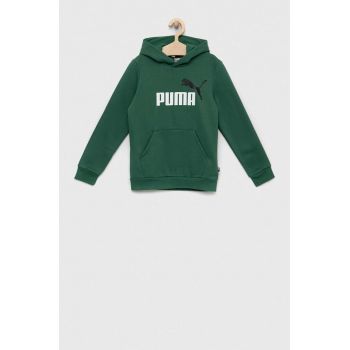 Puma bluza copii ESS+ 2 Col Big Logo Hoodie FL B culoarea verde, cu glugă, modelator