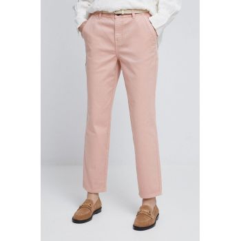 Medicine pantaloni femei, culoarea roz, fason chinos, medium waist