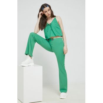 Tommy Jeans bluza din bumbac femei, culoarea verde, neted
