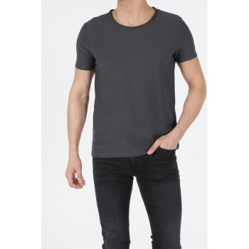 Tricou de bumbac cu decolteu la baza gatului