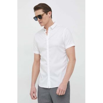 Armani Exchange camasa barbati, culoarea alb, cu guler clasic, regular de firma originala