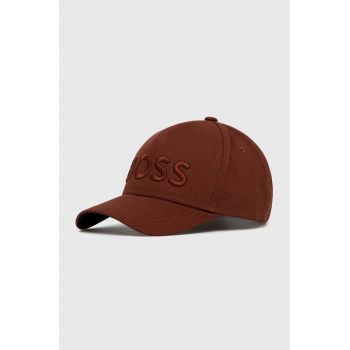 BOSS șapcă de baseball din bumbac culoarea maro, cu imprimeu ieftina
