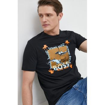 BOSS tricou din bumbac BOSS ORANGE culoarea negru, cu imprimeu