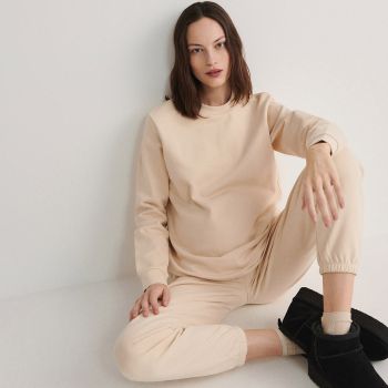 Reserved - Pantaloni jogger cu conținut ridicat de bumbac organic - Bej