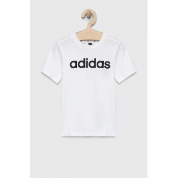 adidas tricou de bumbac pentru copii LK LIN CO culoarea alb, cu imprimeu