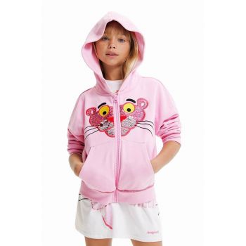 Desigual hanorac de bumbac pentru copii Pink Panther culoarea roz, cu glugă, cu imprimeu