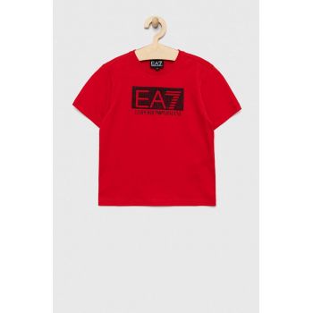 EA7 Emporio Armani tricou de bumbac pentru copii culoarea rosu, cu imprimeu