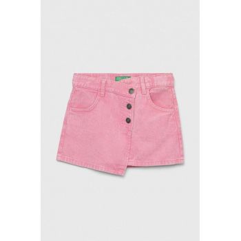 United Colors of Benetton fusta denim pentru copii culoarea roz, mini, drept la reducere