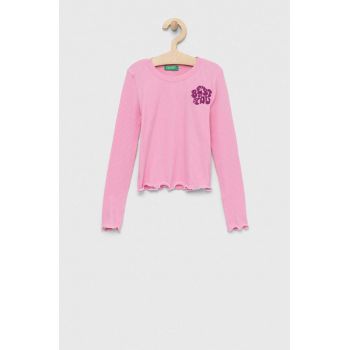 United Colors of Benetton longsleeve copii culoarea roz