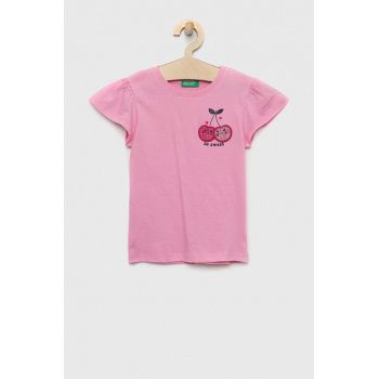 United Colors of Benetton tricou de bumbac pentru copii culoarea roz
