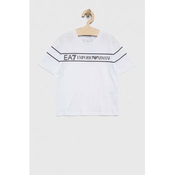 EA7 Emporio Armani tricou de bumbac pentru copii culoarea alb, cu imprimeu