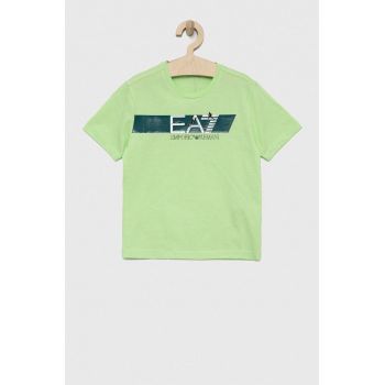 EA7 Emporio Armani tricou de bumbac pentru copii culoarea verde, cu imprimeu ieftin