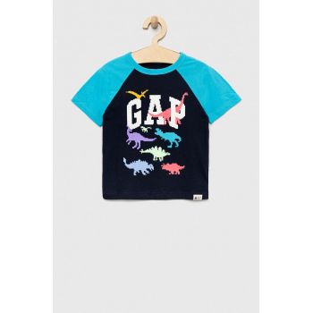 GAP tricou de bumbac pentru copii culoarea albastru marin, cu imprimeu