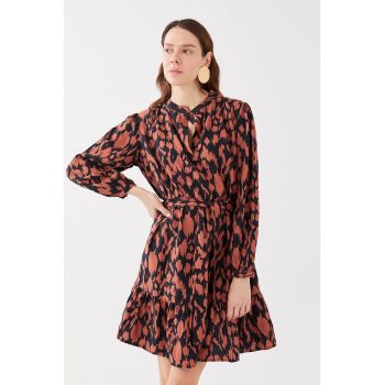 Rochie cu animal print si cordon in talie