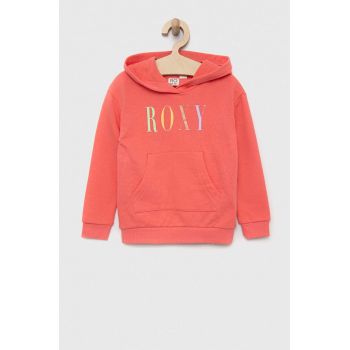 Roxy bluza copii culoarea portocaliu, cu glugă, cu imprimeu