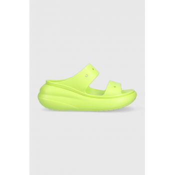 Crocs papuci CLASSIC CRUSH SANDAL femei, culoarea verde, cu platforma, 207670 207670.3UH-3UH