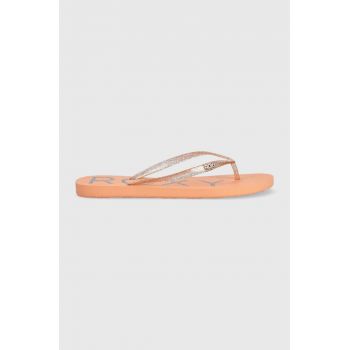 Roxy șlapi Viva femei, culoarea portocaliu, cu toc plat  ARJL100873
