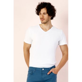 Tricou de bumbac cu decolteu in V 621310