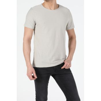 Tricou de bumbac cu decolteu la baza gatului