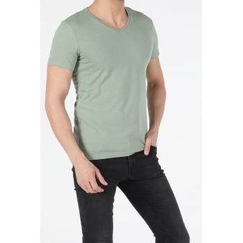 Tricou slim fit cu decolteu in V