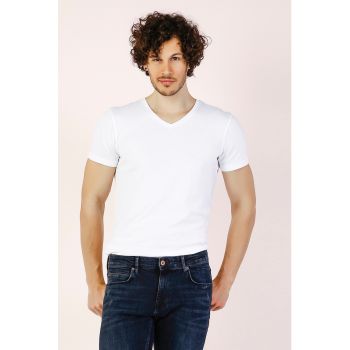 Tricou slim fit cu decolteu in V