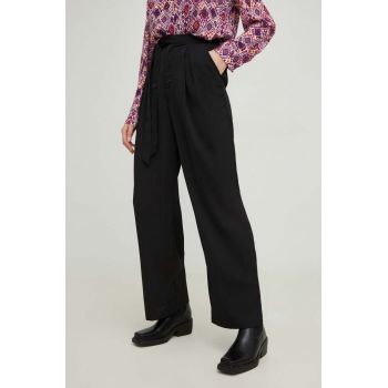 Answear Lab pantaloni femei, culoarea negru, drept, high waist